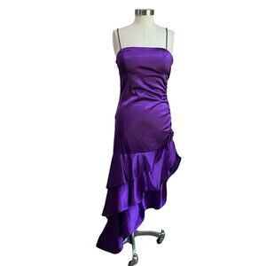 VTG Blondie Nights Y2K Purple Asymmetrical Ruffle Satin Prom Dress Sz 11